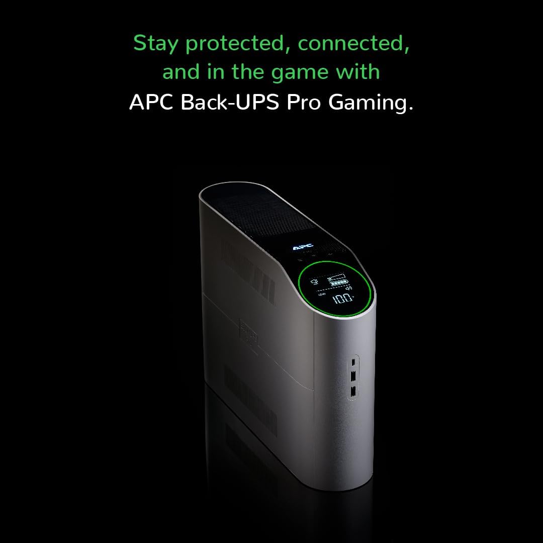 APC Gaming Back-UPS Pro 2200VA/1320W Pure Sine Wave UPS – RGB Lighting, UK Outlets, Arctic White – BGM2200-UK